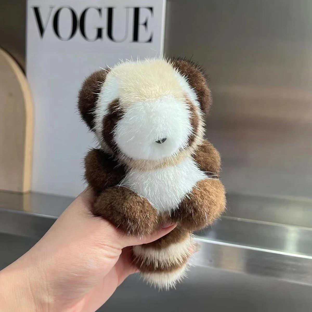 Cute Raccoon Real Mink Fur Keychain Plush Toy Trinkets Women Bag Hanging Ornaments Car Key Metal Ring Pendant Kids Classic Gift