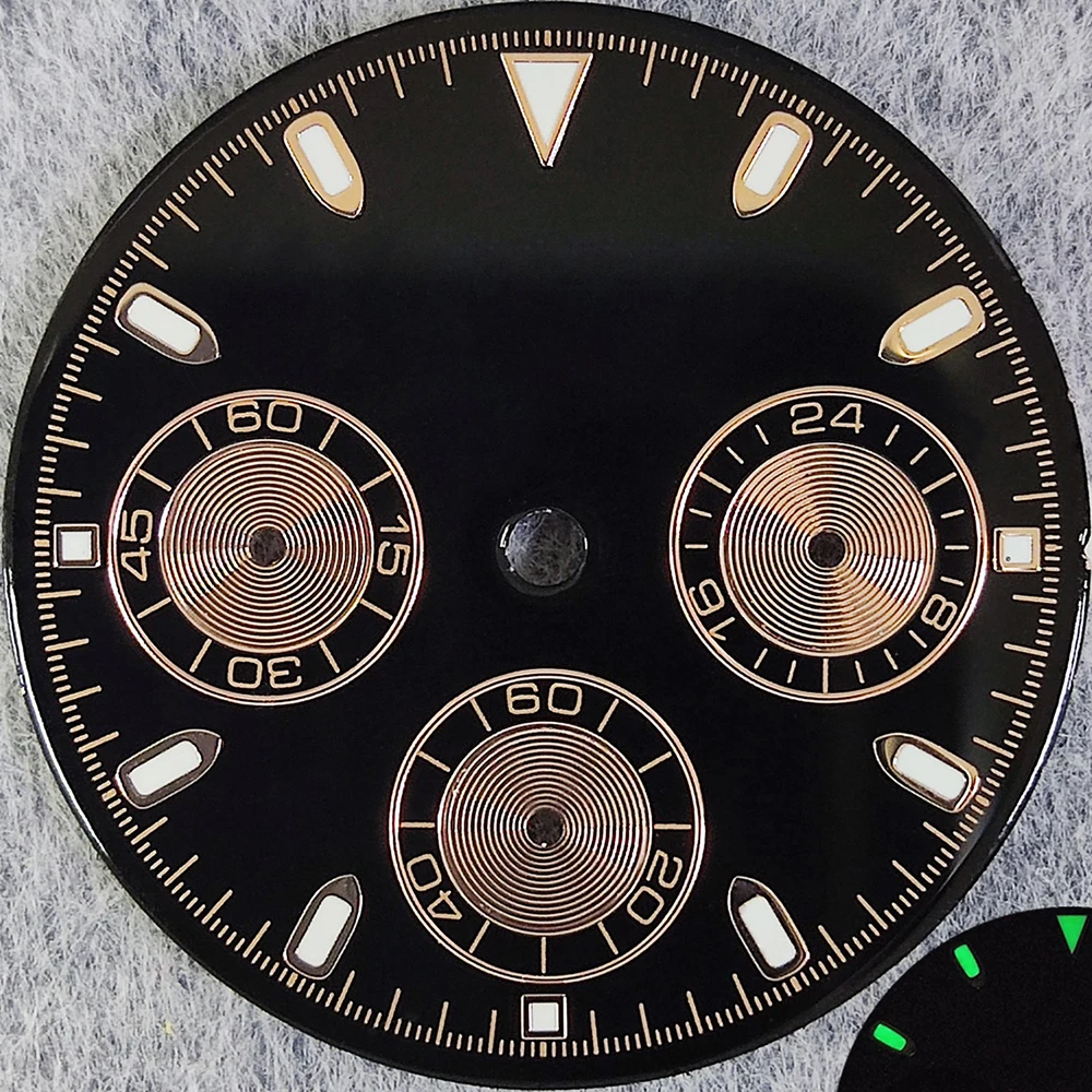 29.5mm Green Luminous Chronograph Dial with 6 Hands for Quartz Movement Watches