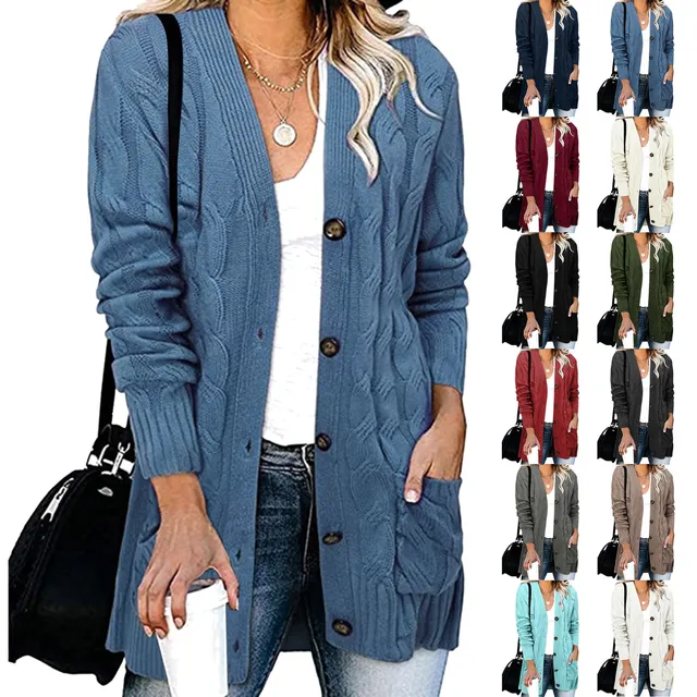 Womens Casual Knit Cardigan Top Sweater Large Size Loose Button Up Cardigan Sweaters For Women Long Knit Cardigans With Pockets 2