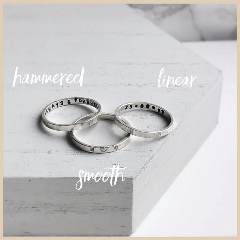 925 Sterling Silver Personalised Ring Hand Stamped Name Secret Message Stacking Rings Custom Jewelry Gifts 2019 New advanced cross gold stamped bow tie women s jewelry box earrings necklace bracelet storage box wedding jewelry gift package