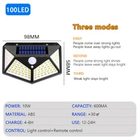 Lampe solaire extérieure 100 LED appliques murales solaires capteur de mouvement étanche lumière du soleil à énergie solaire réverbère pour la décoration de jardin 6