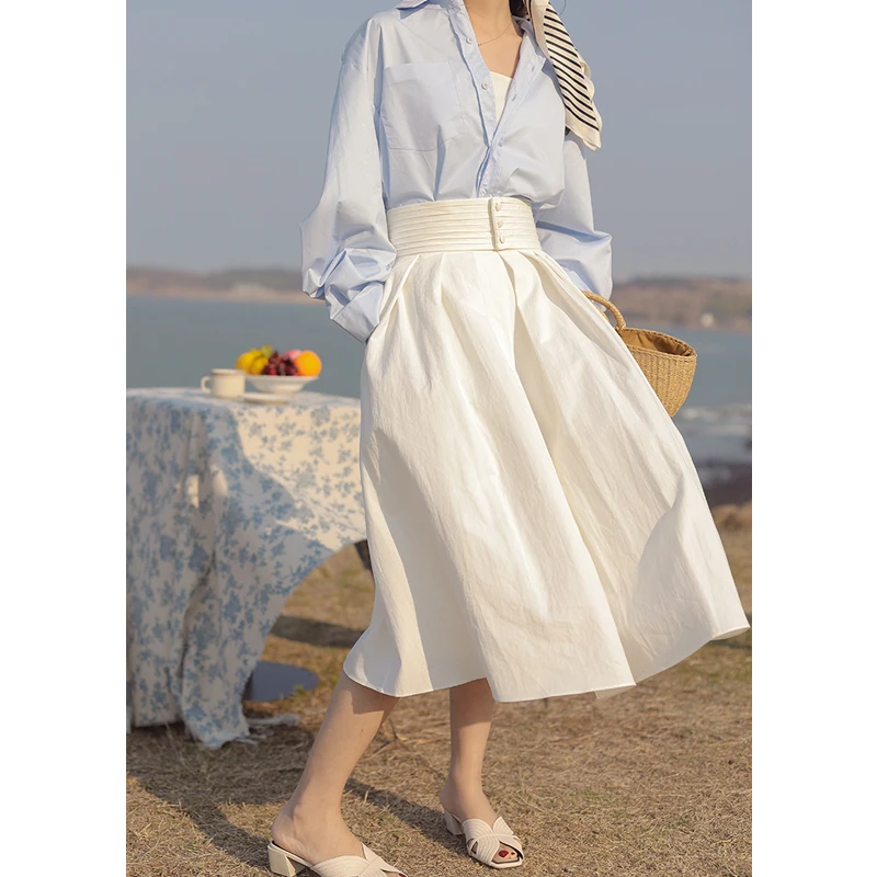 

Однотонная белая черная юбка с карманом и пуговицами спереди, длинные юбки средней длины, женские трапециевидные юбки # fairycore 2000s, эстетичная корейская ткань