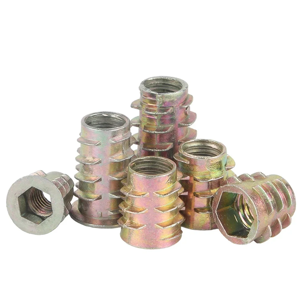 10Pcs M4-M10 Zinc Alloy Thread Hexagon Hex Socket Head Embedded Wood Insert Nut Flanged Hex Drive Head Furniture Nuts insert nut