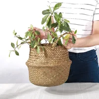 Storage Baskets Straw Wicker Rattan Hanging Flowerpot Seagrass Folding Laundry Clthoes Baskets Garden Plant Basket Home Decor 4
