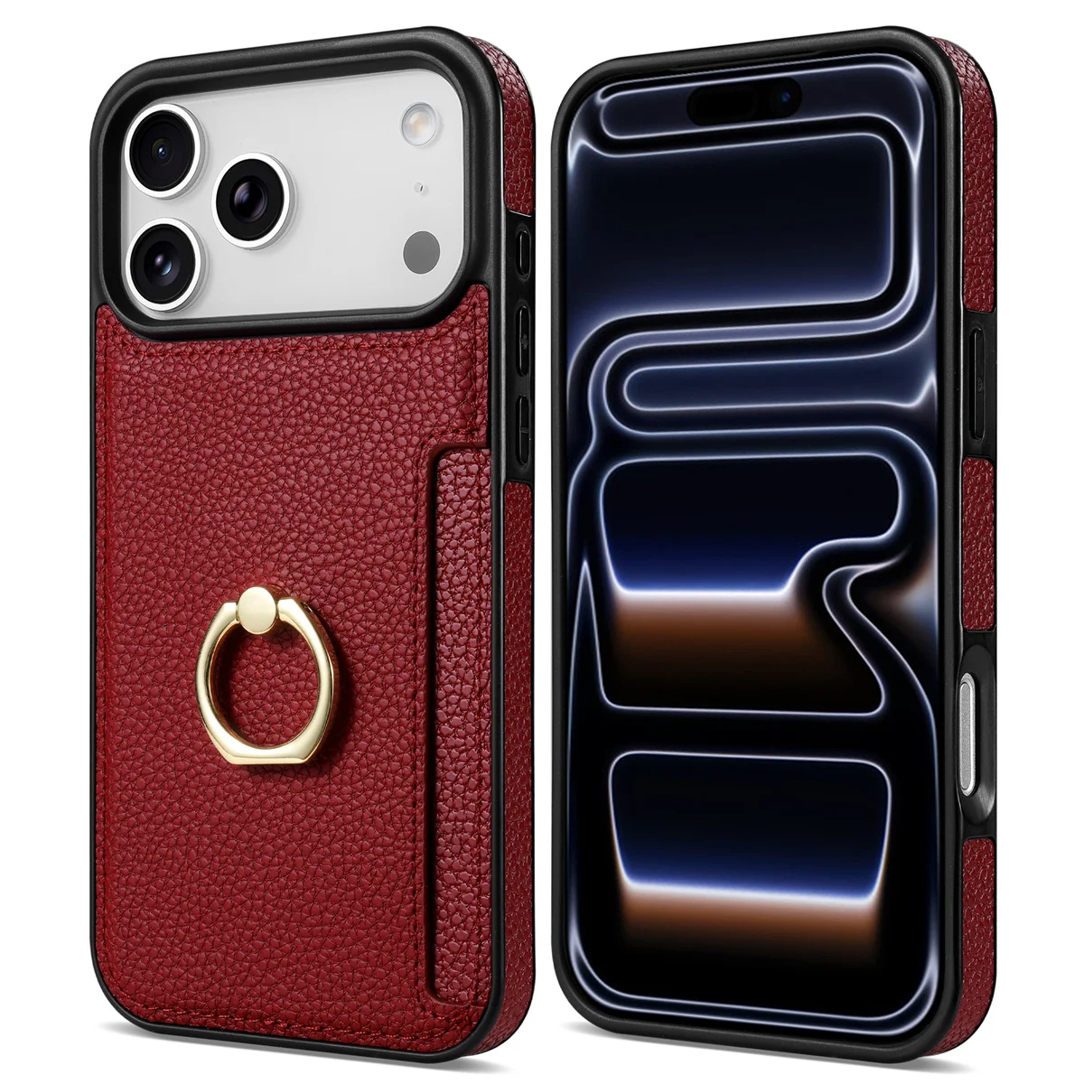 Leather Wallet Card Slot Phone Case with Ring Holder Protective Cover