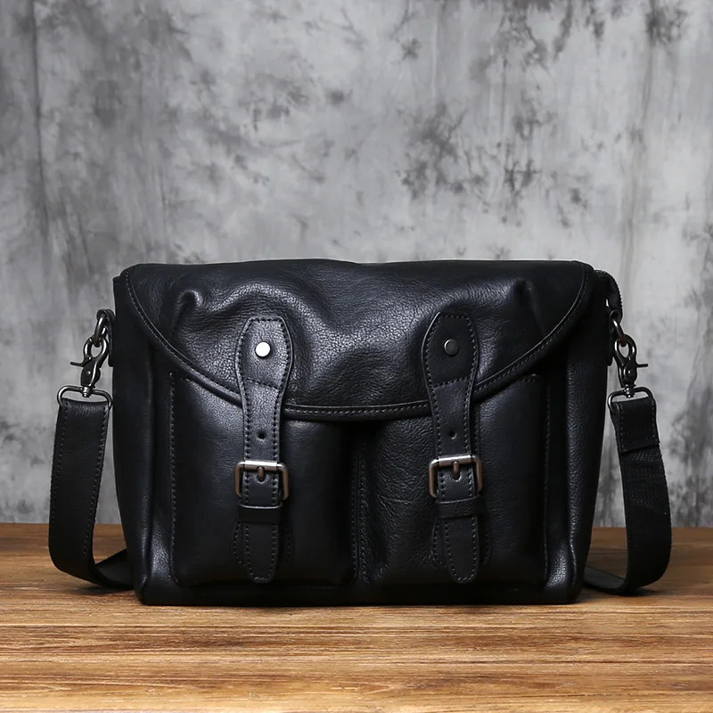 NZPJ Genuine Leather Men's Shoulder Bag Natural Cowhide Crossbody Bag Casual File Bag Commuter Postman Bag For 11 Inch Tablets