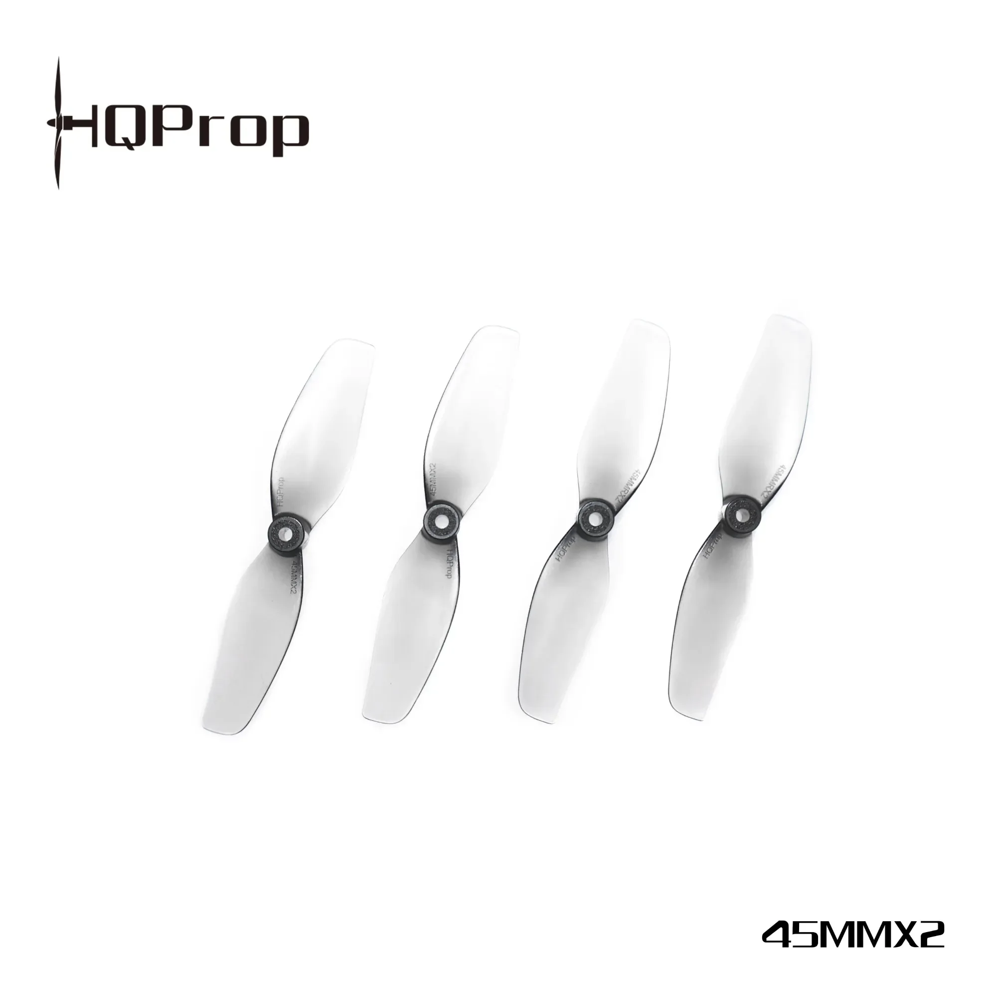 Empilement de deux hélices HQProp Whoop 45mm montrant les pas CW et CCW