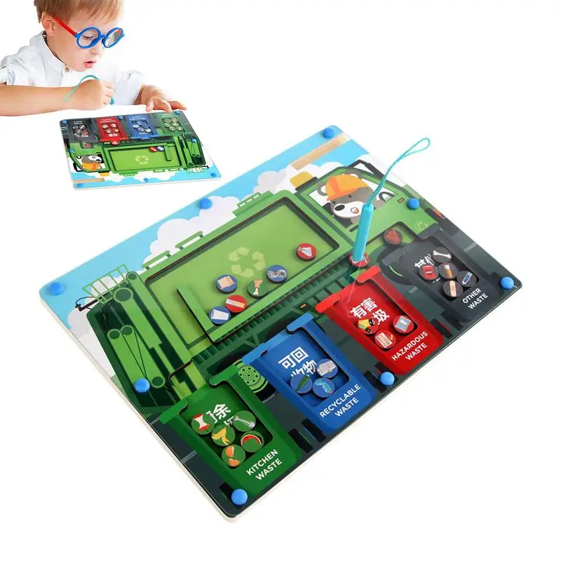 

Magnetic Color And Garbage Sorting Maze Board Montessori Garbage Sorting Wooden Maze Board Fine Motor Skills Educational Toys