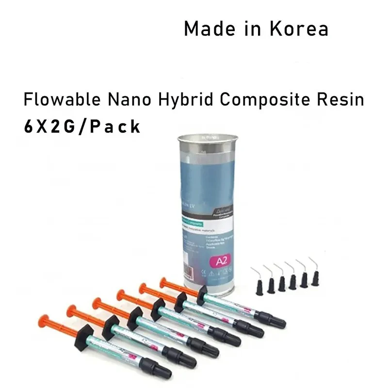 

6pcs Dental Flowable Composite Korean A2 A3 Syringe Flow Resin Light Cure Fluid Nano Filling Material Dentistry Products