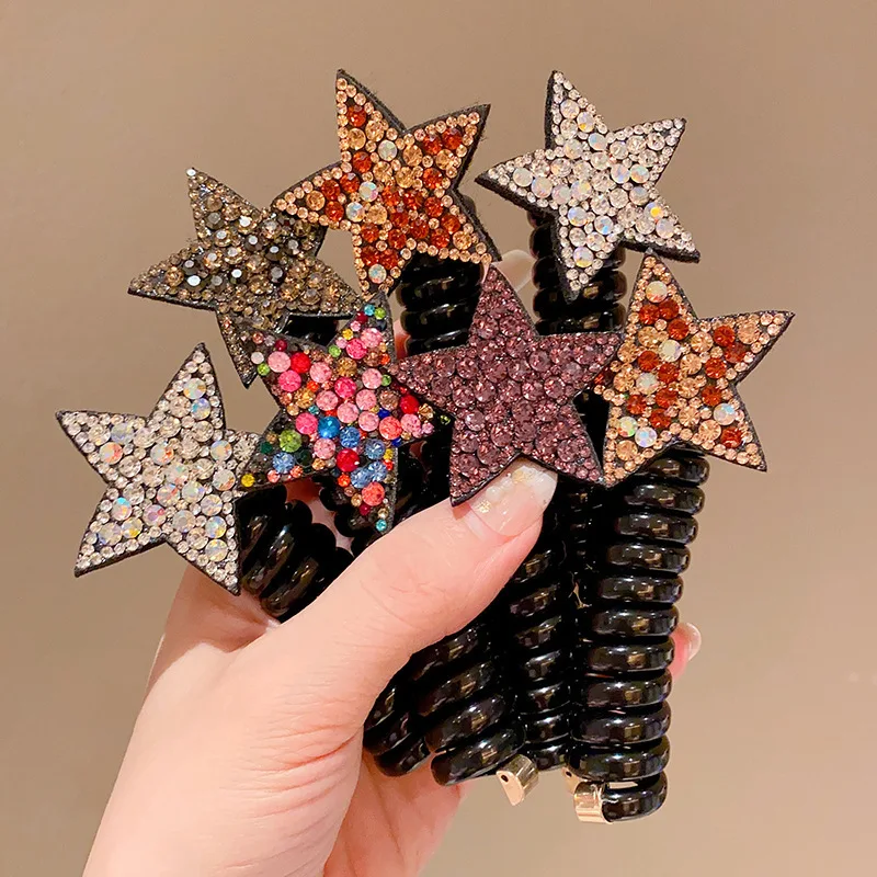 Molans Rhinestone Star Hair Tie Ponytail High Elastic Durable Scrunchies Hair Bands For Girl Korean Hair Ropes Bands