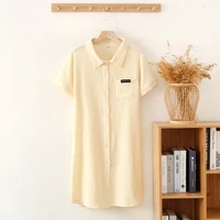 2026 New Summer Sleeping Dress 100% Cotton Crepe Short Sleeve Skirt Shirt Dress Women's Button Long Dress Home Casual Dress - Image 2