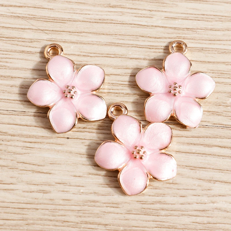 10 Stück 15x17mm Niedliche Bunte Emaille-Blumenanhänger für Schmuckherstellung, Ohrhänger, Halsketten, DIY-Schlüsselanhänger, Bastelzubehör