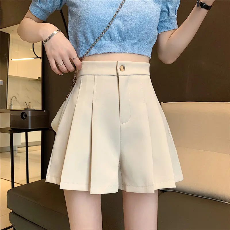 ladies clothes 2022 Women's Summer Fashion High Waist Pleated Shorts Female Casual Loose Wide-leg Shorts Ladies Solid Color Suit Shorts S37 plus size womens clothing