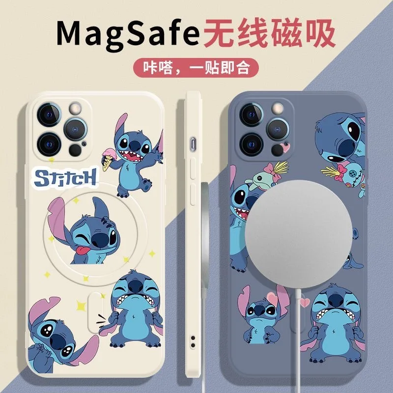 

Cute Anime Stitch Magsafe Magnetic Phone Cases For iPhone 15 14 13 12 11 Pro Max Mini XR XSMax 7 8 Plus Back Cover
