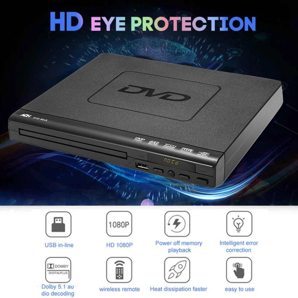 With Remote Control 110V 240V USB Input DVD Player Portable AV Output Video For TV Mini Home Entertainment Multimedia Children