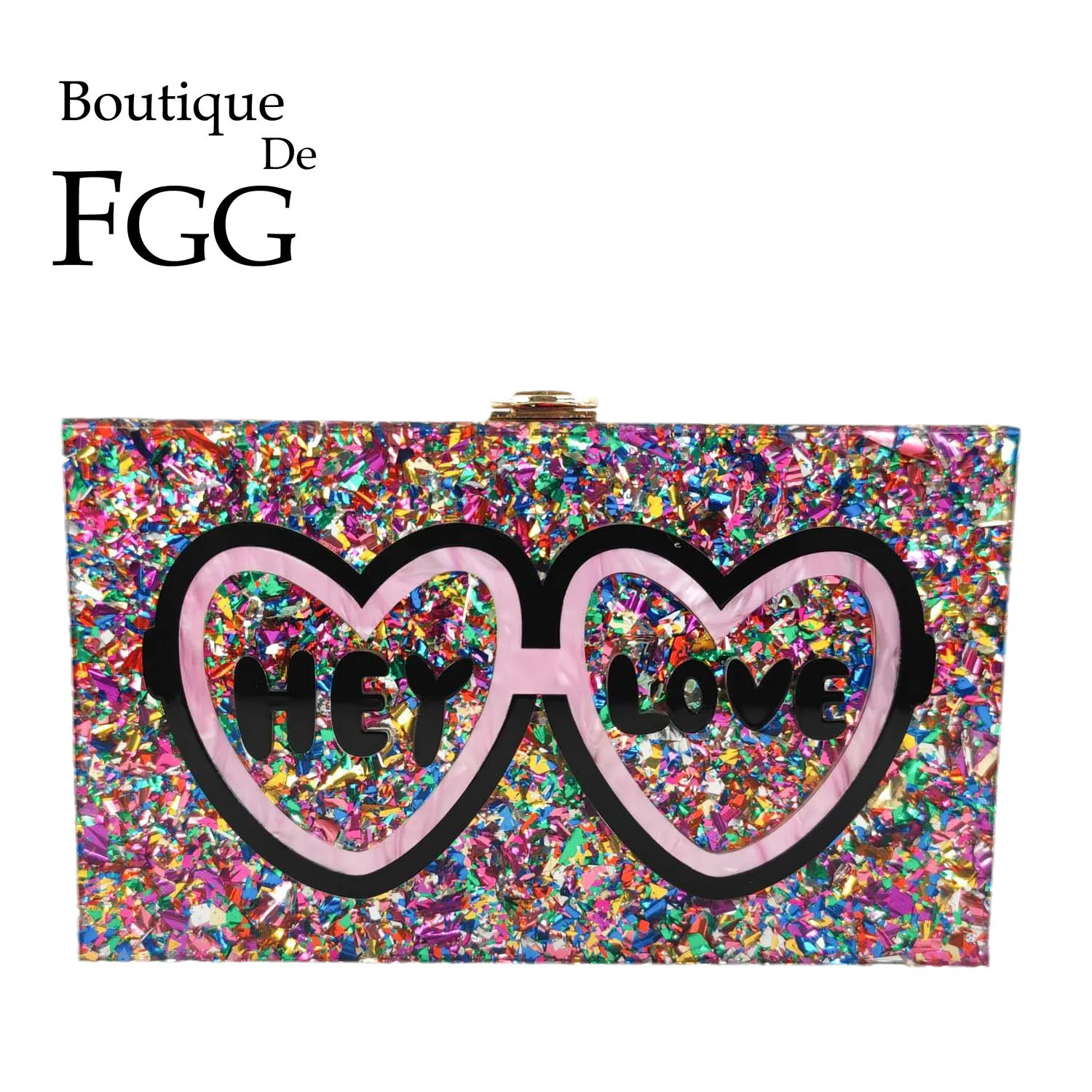 

Boutique De FGG Hey Love Heart Glaases Women Acrylic Clutch Evening Handbags Party Dinner Chain Shoulder Bags Ladies Hand Bag