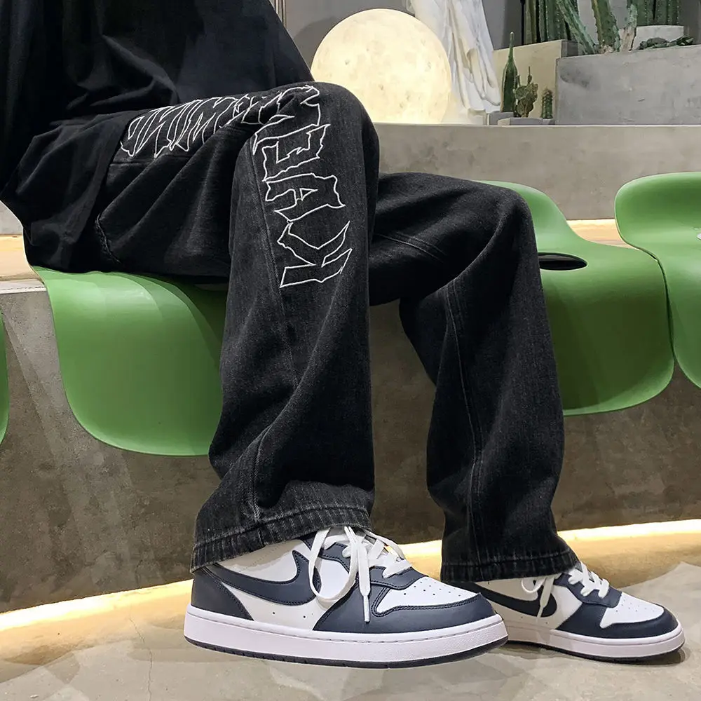 

Y2K Style Stretwear Straight Pants Hip Hop Style Mid Waist Long Pant Streetwear 90s Spring Autumn 2022 Straight Jeans Vintage