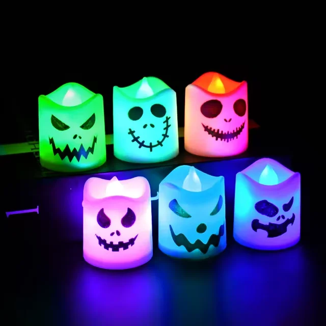 thumbnail image 1 of 6 Halloween LED Candle Lights White Ghost Pumpkin Lights Multi-color Lights Party Home Bar Decoration Haunted House Horror Props, 1 of 4