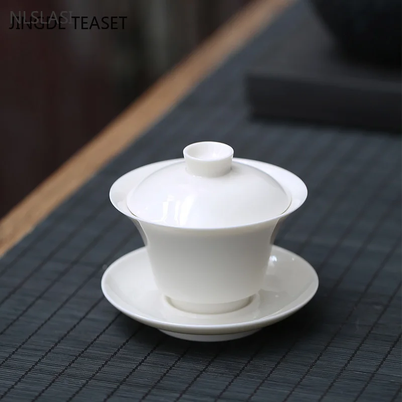 Dehua Handmade Ceramic Gaiwan Large Tea cup Solid color Tea tureen Chinese White porcelain Tea set Drink tea Accessories
