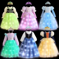 Boutique Korean Style Girls LED Light Fancy Fairy Princess Dress Snow White Rapunzel Ariel Costume New Birthday Luminous Dresses
