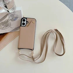Stylish Mirror Crossbody Rope Phone Case with Card Holder and Leather Flip Cover - iPhone 12 Pro (Khaki)