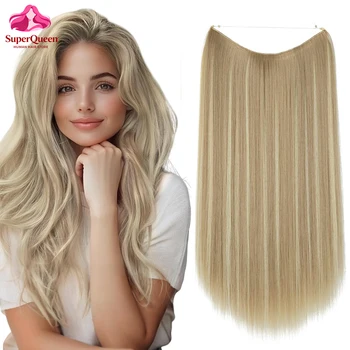 Halo Hair Extensions Real Human Hair Straight P8/613 Color Invisible Wire Clip In Hair Extensions 16-26 Inches For Women