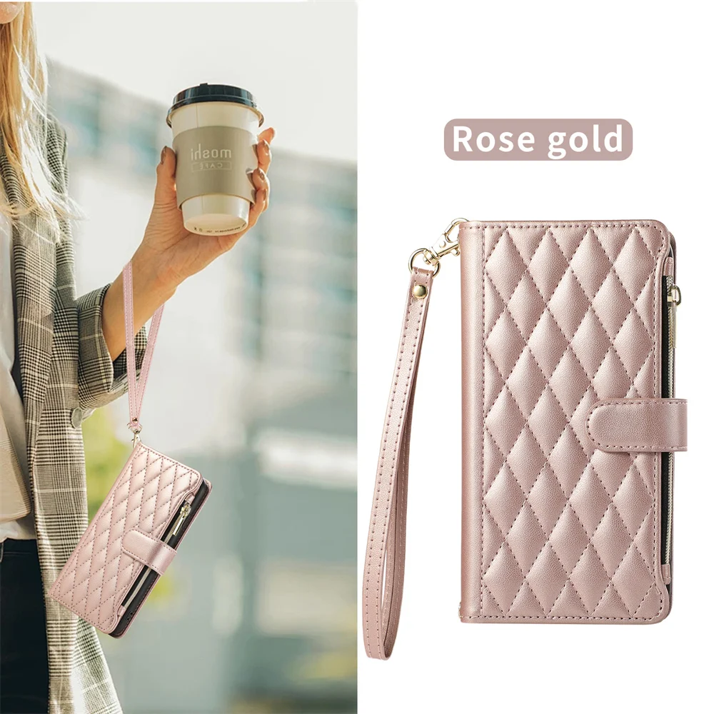 Crossbody Leather Necklace Rope Zipper Wallet Phone Case Cover