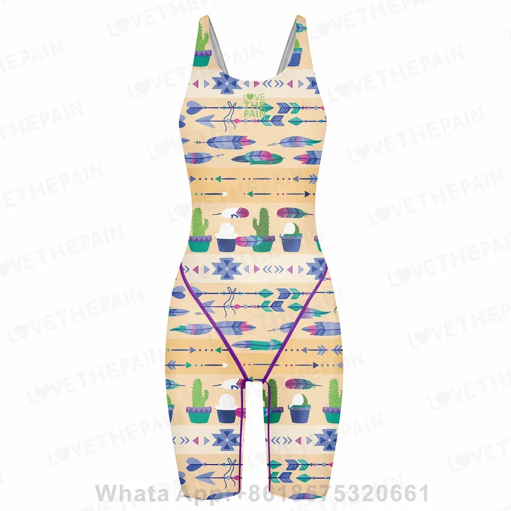 Girls Love The Pain Racer Back Knee Length Swimsuit Bodysuit Sleeveless One Piece Print Swimwear For Holiday Beach Water Sports girls swimsuit