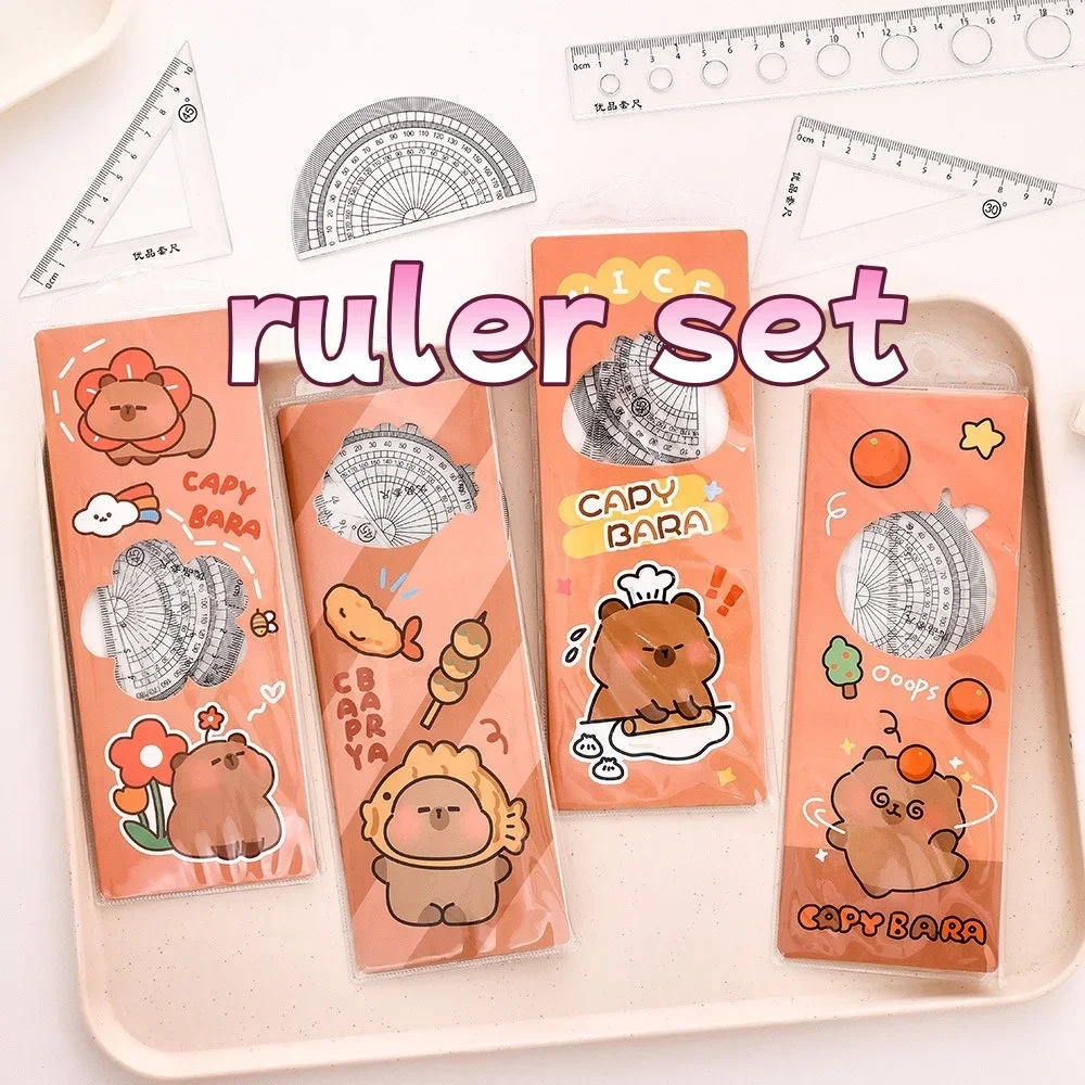 어린이 수학 학습용 기하학 자 세트 4개, 귀여운 각도기 측정 도구, 2/3/4팩 학교 상품 및 미적 선물