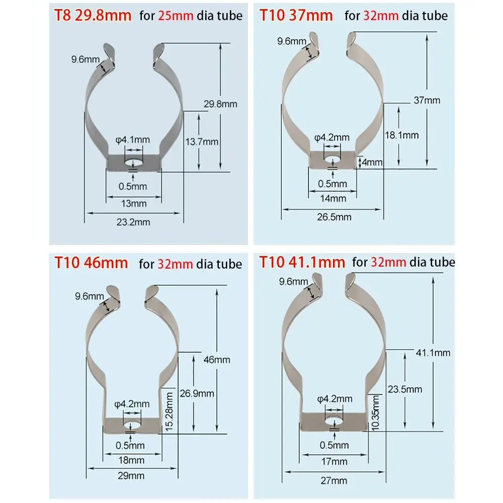 TOP-VIGOR 10 Clip A U Per Tubi LED T8: Staffe In Acciaio Inox Con Viti, Morsetti Per Soffitto E Parete