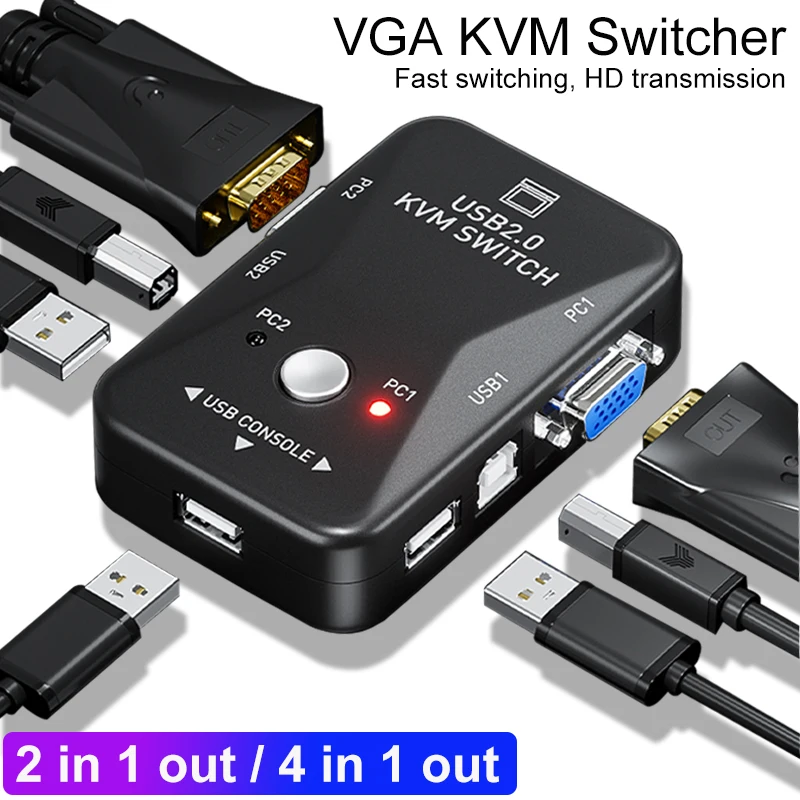 KVM Switches VGA USB 2.0 Adapter For PC Laptop Keyboard Printer