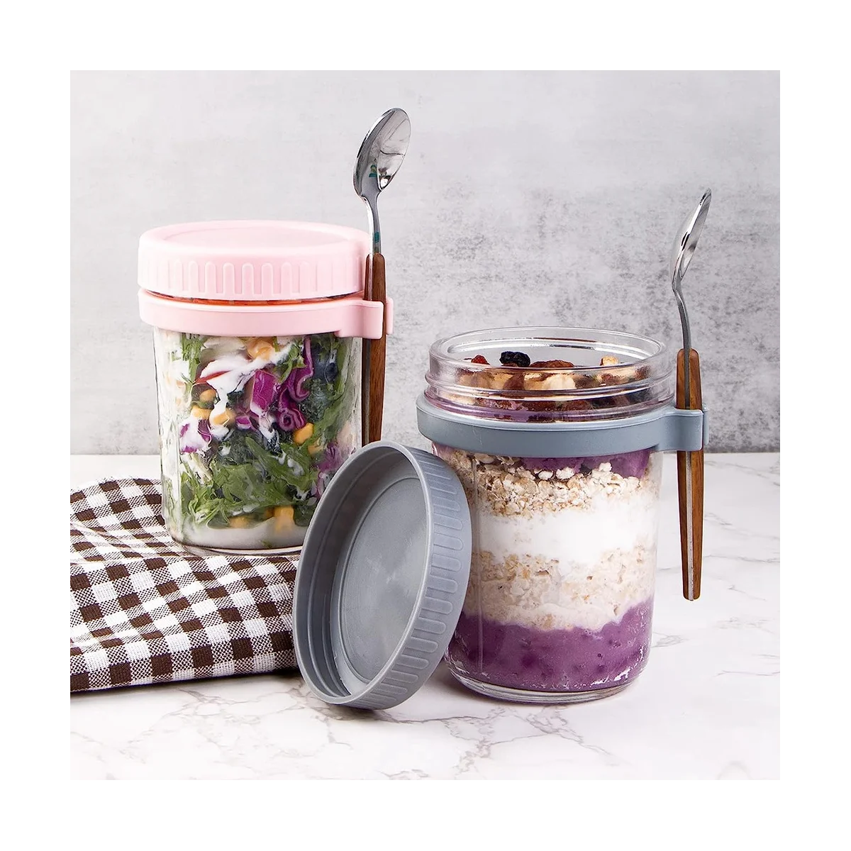 

Overnight Oats Container with Lids and Spoon, 4 Pack Jars for Overnight Oats, Overnight Oats Jars