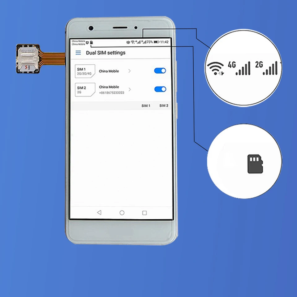 Hybrid Dual SIM Card and Micro SD Extension Adapter