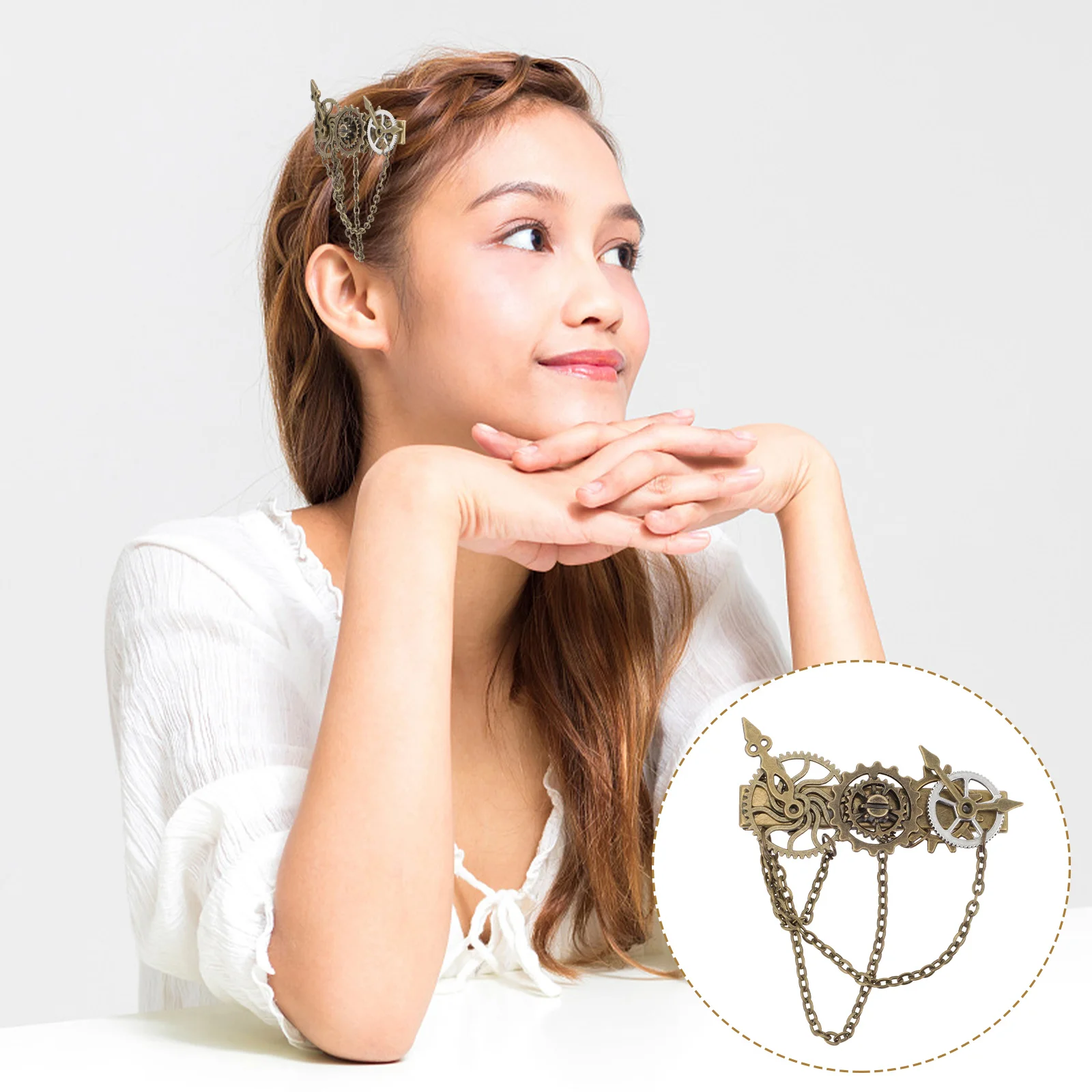 

Hairpin Steampunk Gear Hair Decor Alloy Hairpin Retro Hair Clip Chain Style Hairpin Fish Beak Hair Clip Hair Ornament For Party