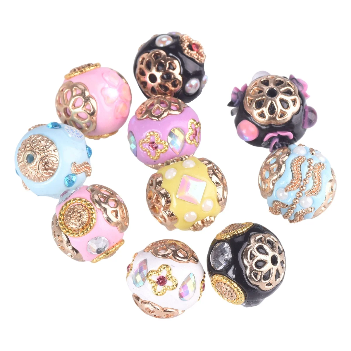 5pcs Round 15mm~16mm Handmade Colorful Nepalese Brass Metal Clay Loose Beads For DIY Jewelry Making irregular crystal sugar clay silicone mold diy chocolate cake handmade molds resin jewelry making mold supplies