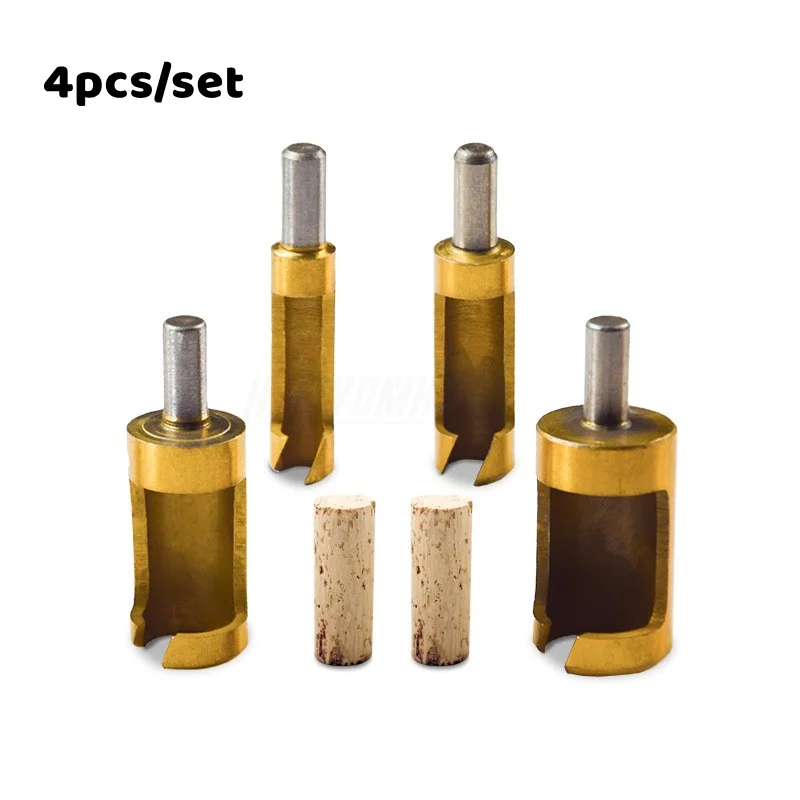 4pc 6/8/13/16mm Barrel Cork Drill Bit Titanium Coated Wood Plug Cutter