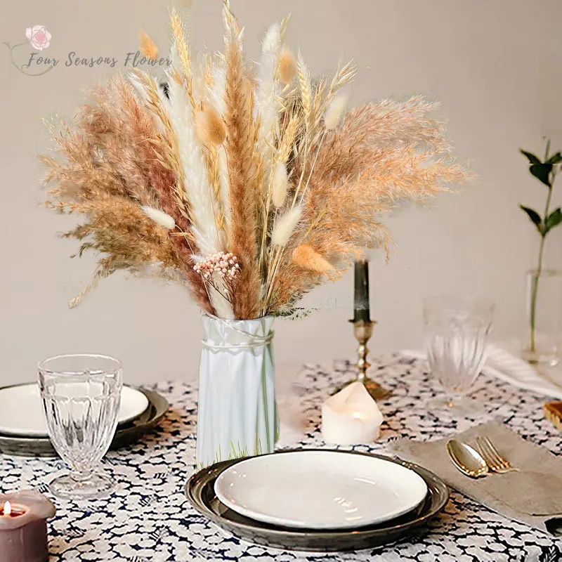 102PCS Black Pampas Grass, Natural Dried Pampas Grass Bouquet,Boho