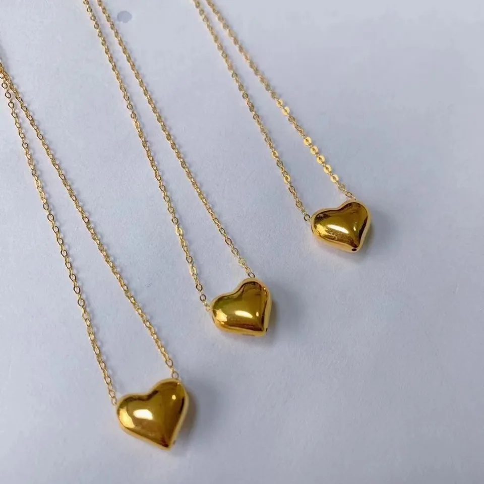 SMILE Real 18K Gold Heart shaped Pendant Necklace Pure AU750