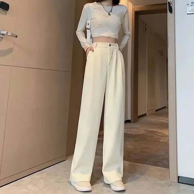 2023 Ladies Clothes Women All-Match Loose Solid Color Leisure Fashion Chic Women New Straight Style Mid Waist Ankle-Length Pants