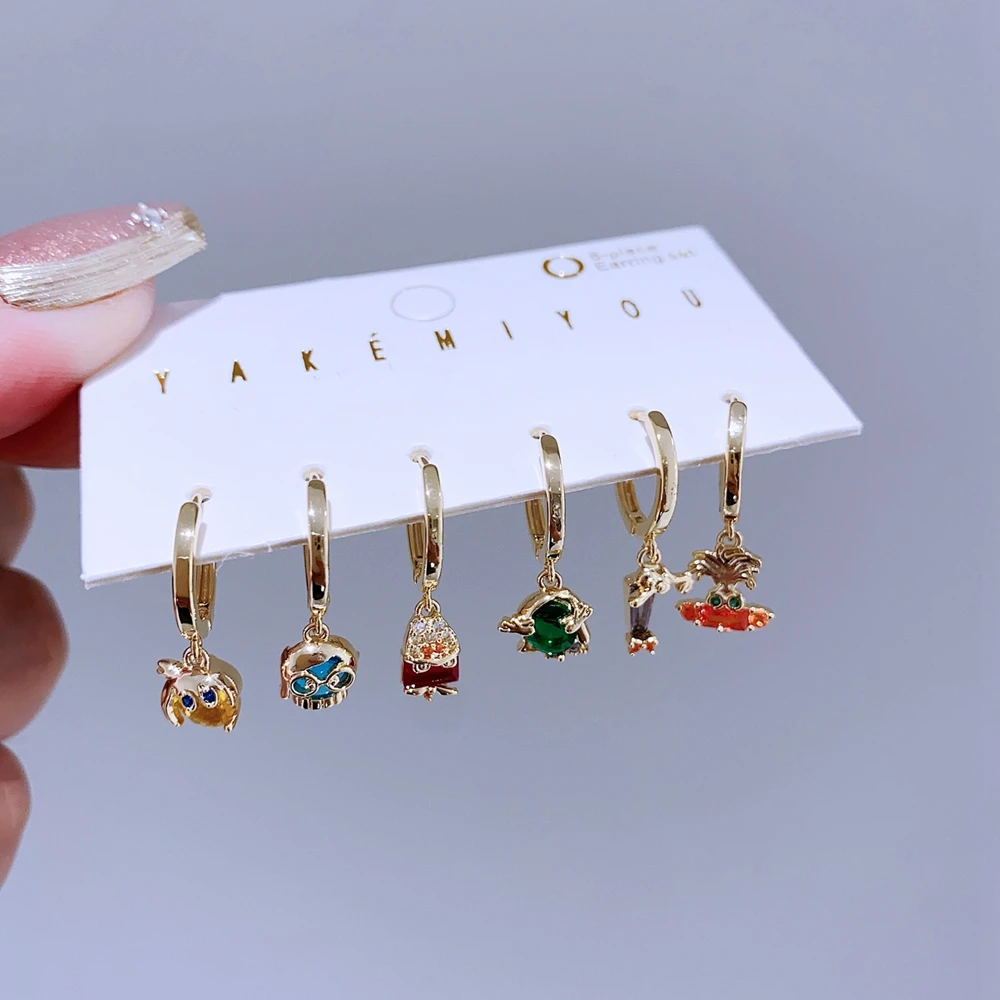 6pcs/set Multi Color Zircon Emotions Hanging Earrings for Women Gold Plated Huggie Hoop Earrings Jewelry 3