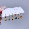 6pcs/set Multi Color Zircon Emotions Hanging Earrings for Women Gold Plated Huggie Hoop Earrings Jewelry 3