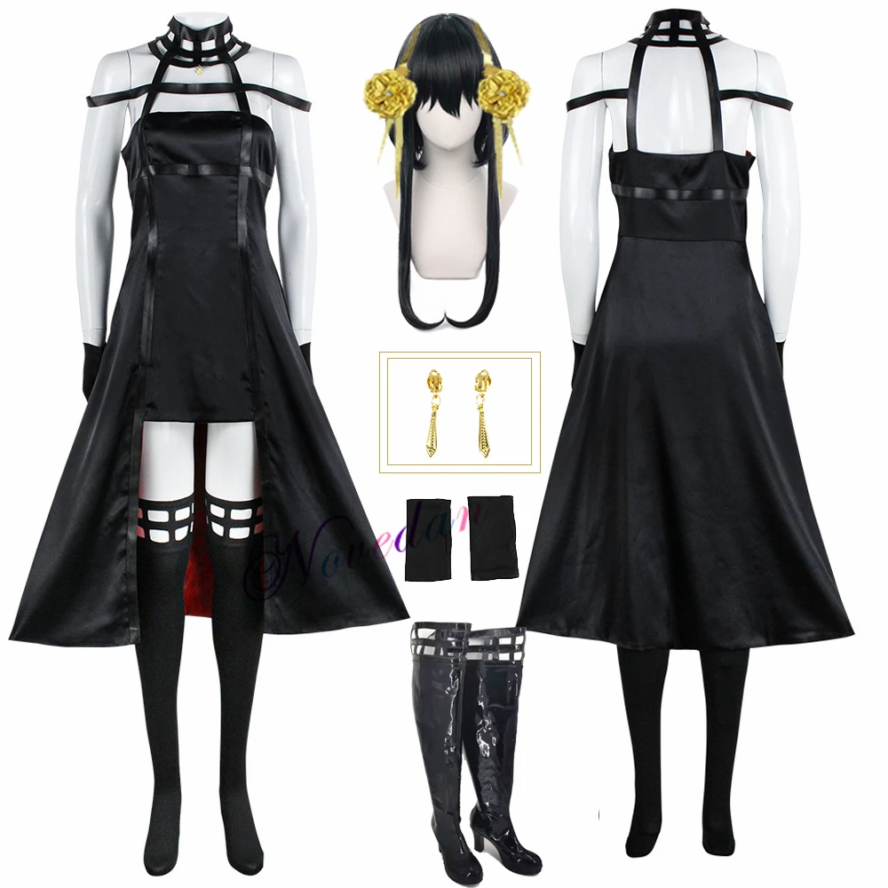 Disfraz de Anime Spy X Family Yor Forger para mujer, peluca negra Sexy,  zapatos de vestir, botas, pendientes, accesorios para el cabello, conjunto  completo de ropa de fiesta| | - AliExpress