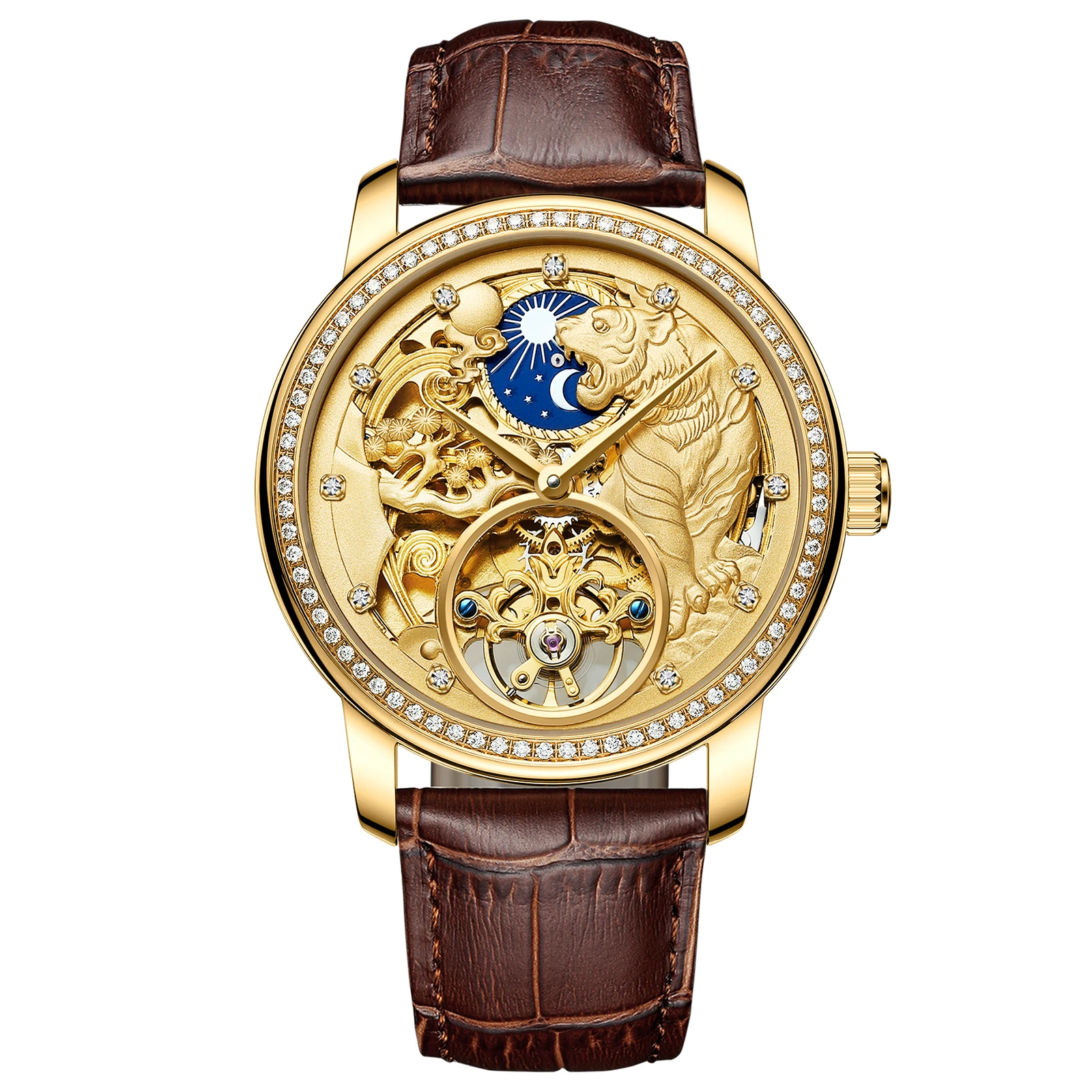 AILANG Golden Tiger Watch Fashion Classic Diamond Men's Watch Mechanical Automatic Winding New Luxury