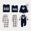 PatPat Family Matching School Grid Letter Print Patch Long Sleeve Pajamas Sets (Flame Resistant) 1