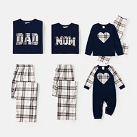 PatPat Family Matching School Grid Letter Print Patch Long Sleeve Pajamas Sets (Flame Resistant) 1