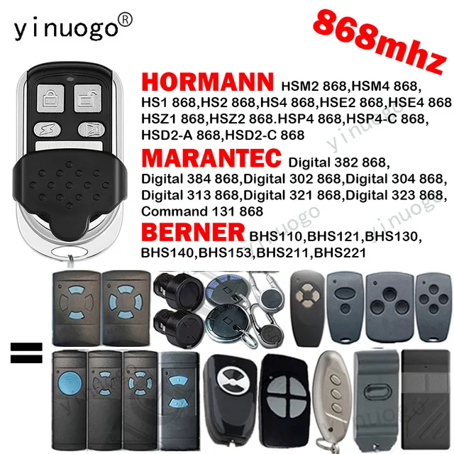 Hormann HSM2 HSM4 HSE2 HSE4 HS4 868 Garage Door Remote Control Gate Opener Marantec Digital 302 382 BERNER BHS121 BHS120 868mhz 6