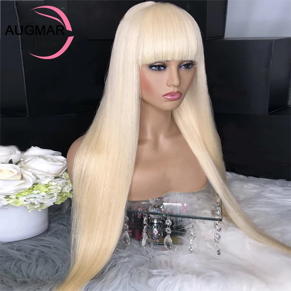Platinum Blonde Straight Human Hair Wigs With Bangs 13x4 613 Lace Frontal Wig Transparent Lace Front Human Hair Wigs For Women