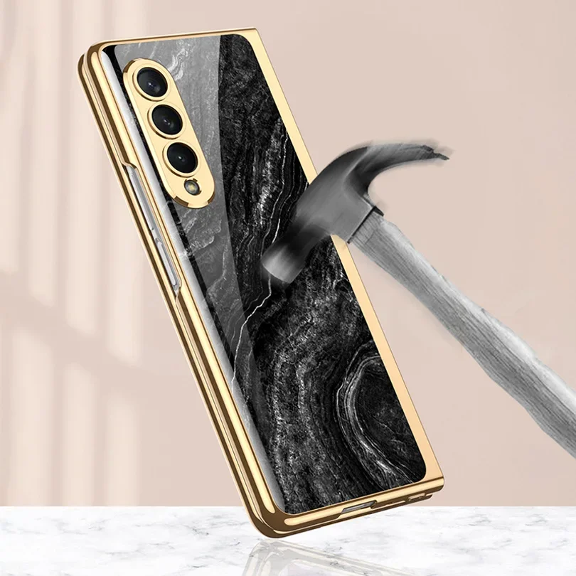 Luxury Plating Frame Case For Samsung Galaxy Z Fold 4 5G Painted Pattern Tempere