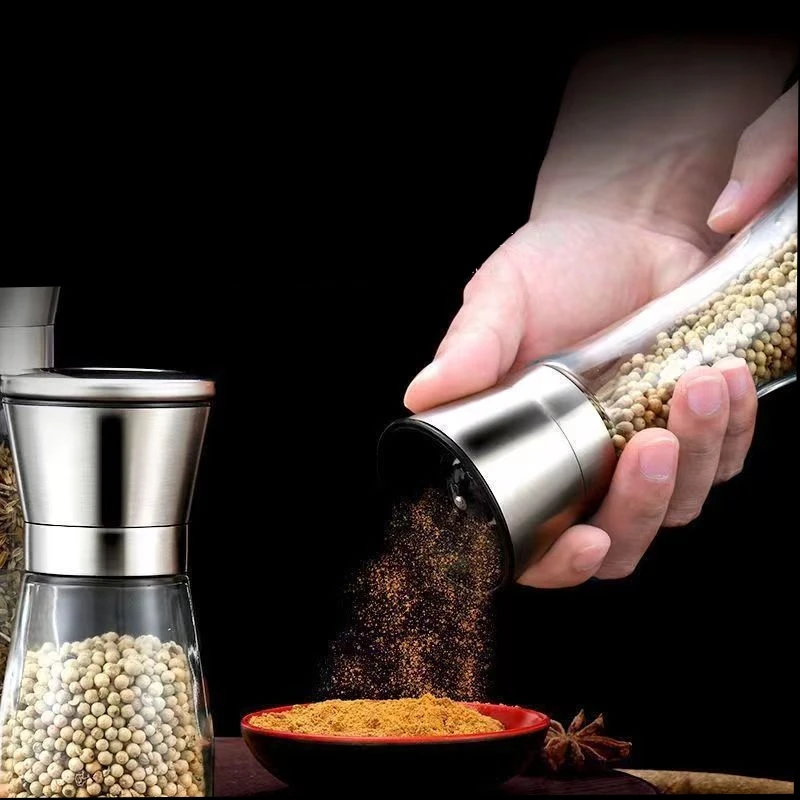 Salt and Pepper Grinder 2PCS 180/200ML Pepper Grinder Stainless Steel Mill Manual Spice Glass Salt and Pepper Black Grinder Machine For Household