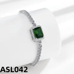 Luxury Elegant Square Imperial Green Zircon Sterling Silver Adjustable Bracelet (Silver)